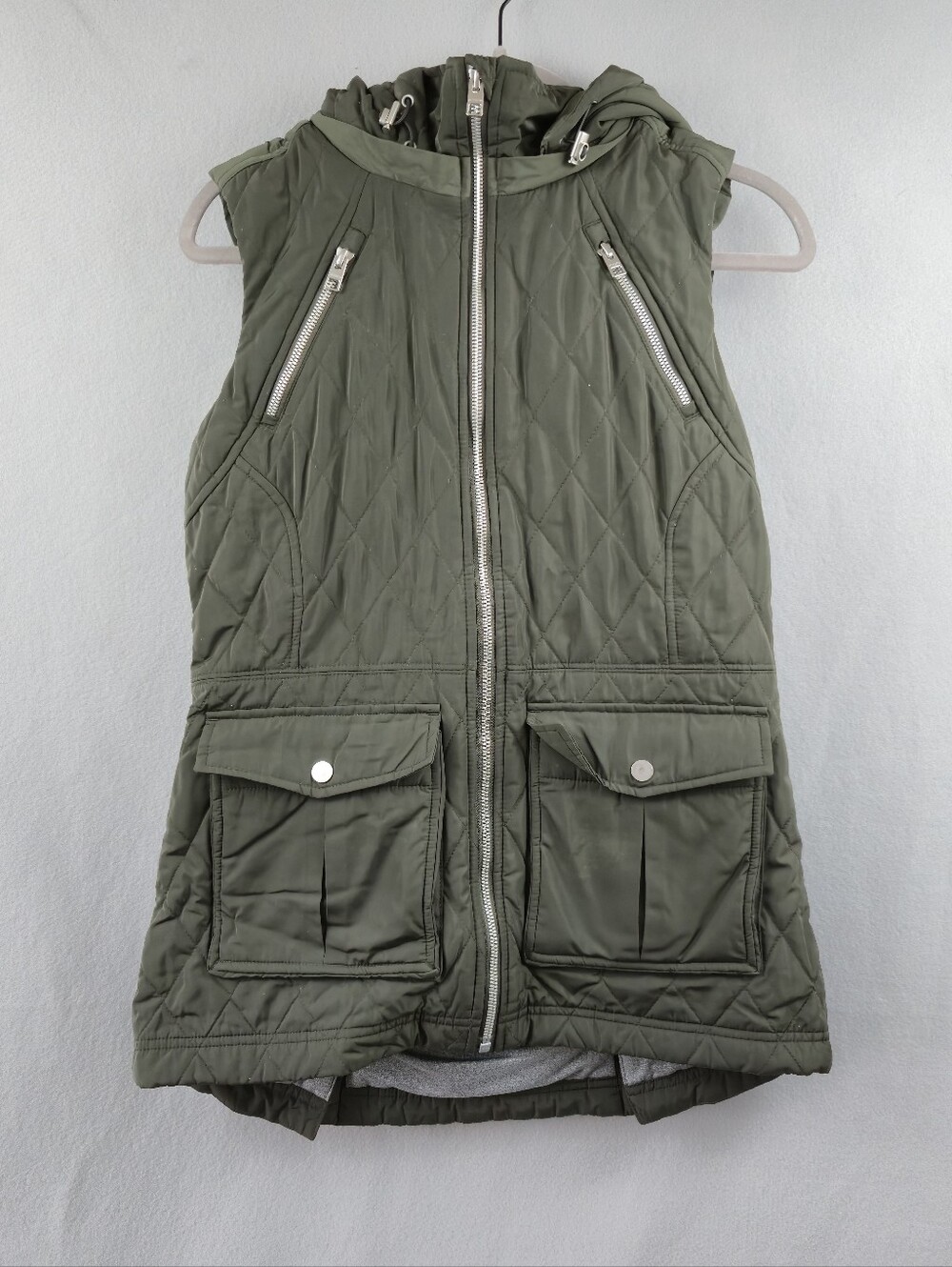 Athleta Tetons green quilted hooded full zip vest women's Small